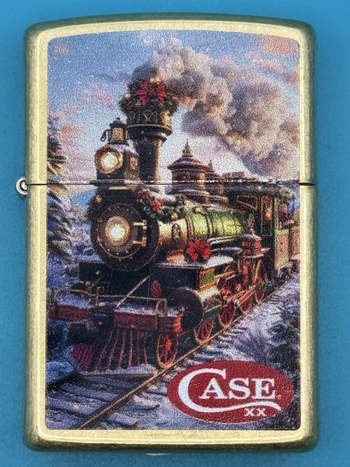 Case Knives Christmas Train Street Brass Zippo Lighter NEW 2