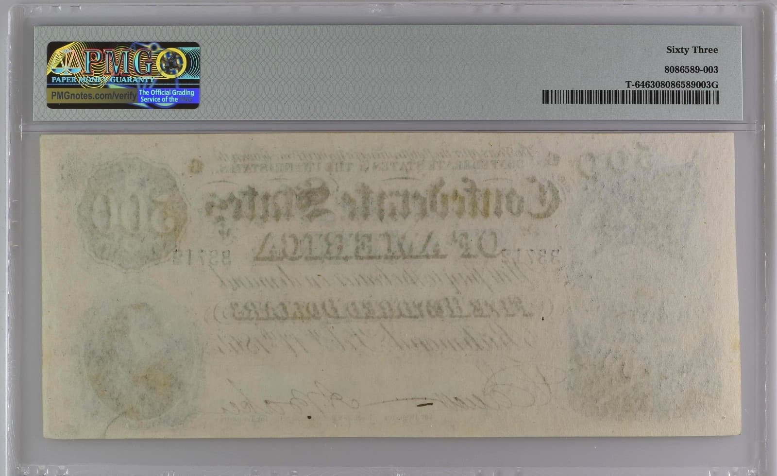 1864 $500 Confederate States of American T-64 - PMG 63 Choice Uncirculated 2