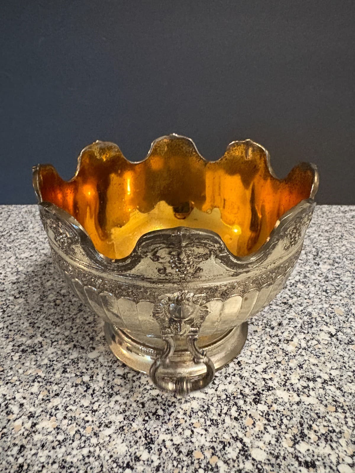 Vintage silver plate lions head handle bowl - Made in Japan