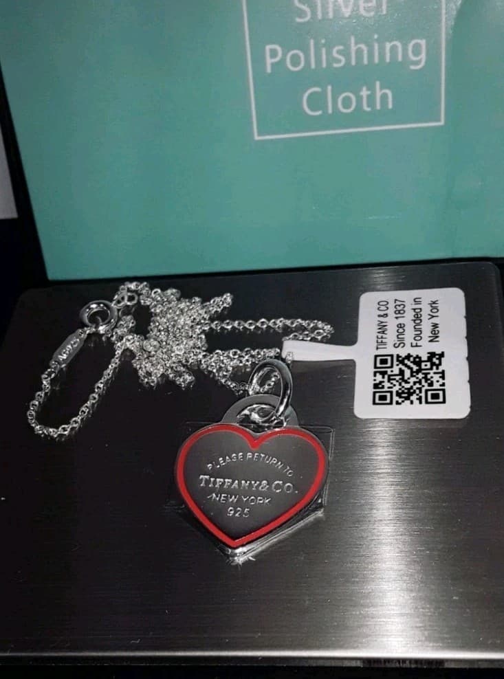 Tiffany & Co Sterling Silver Large Red Heart  Pendant Necklace 16" 925  6