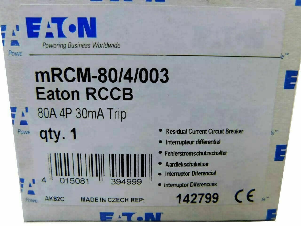 Eaton mRCM-80/4/003 Residual Current Device 80A type AC 4-Pole 3-Pole 2-Pole 3