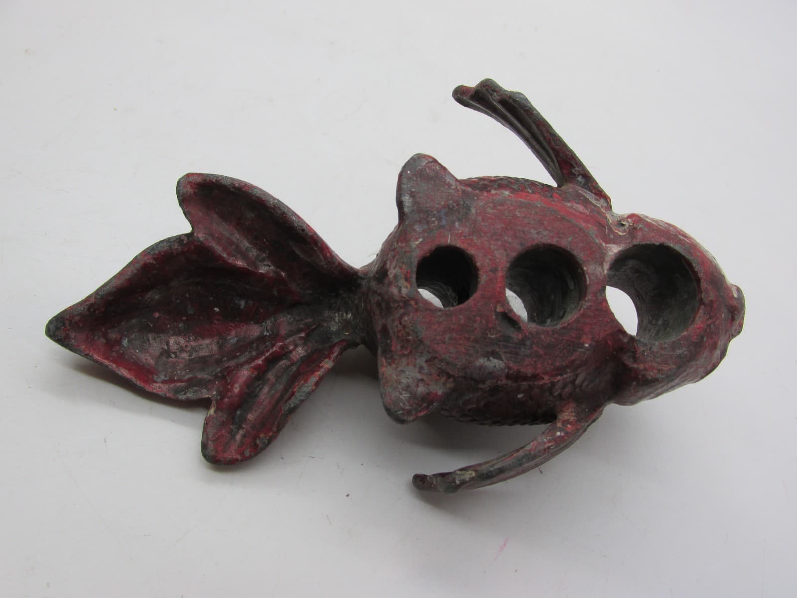 Antique Cast Iron Metal Red Koi Gold Fish Flower Frog Ikebana Flower arranging 5