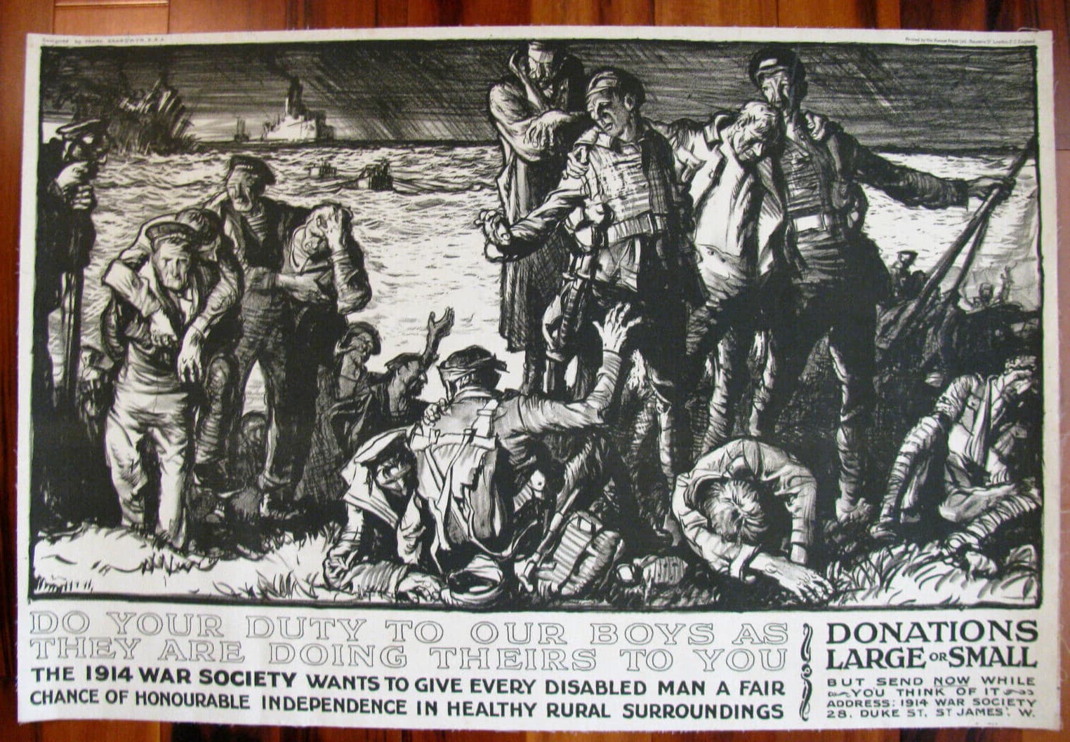 Original WWI War Poster, Do Your Duty To Our Boys, Brangwyn, 1914, Linen