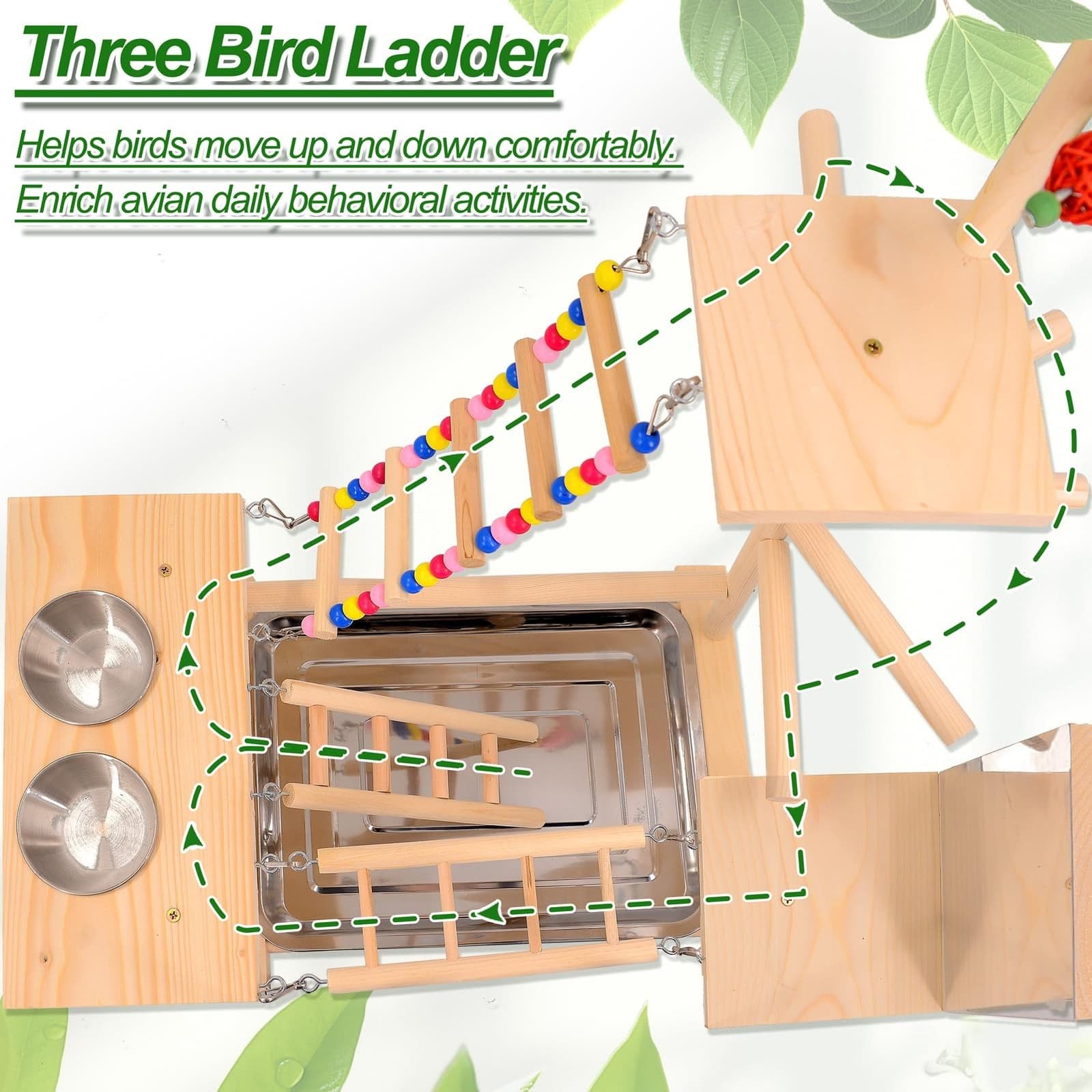 Wooden Bird Parrots Playground, Bird Perch Stand, with Bird Ladder Chewing To... 4