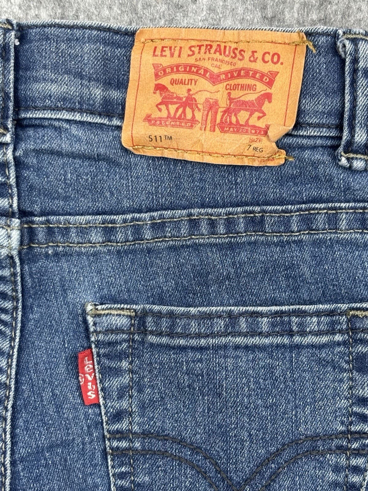 Levis 511 Boys Slim Denim Jeans Blue Medium Wash Adjustable Waist Size 7 Regular 6