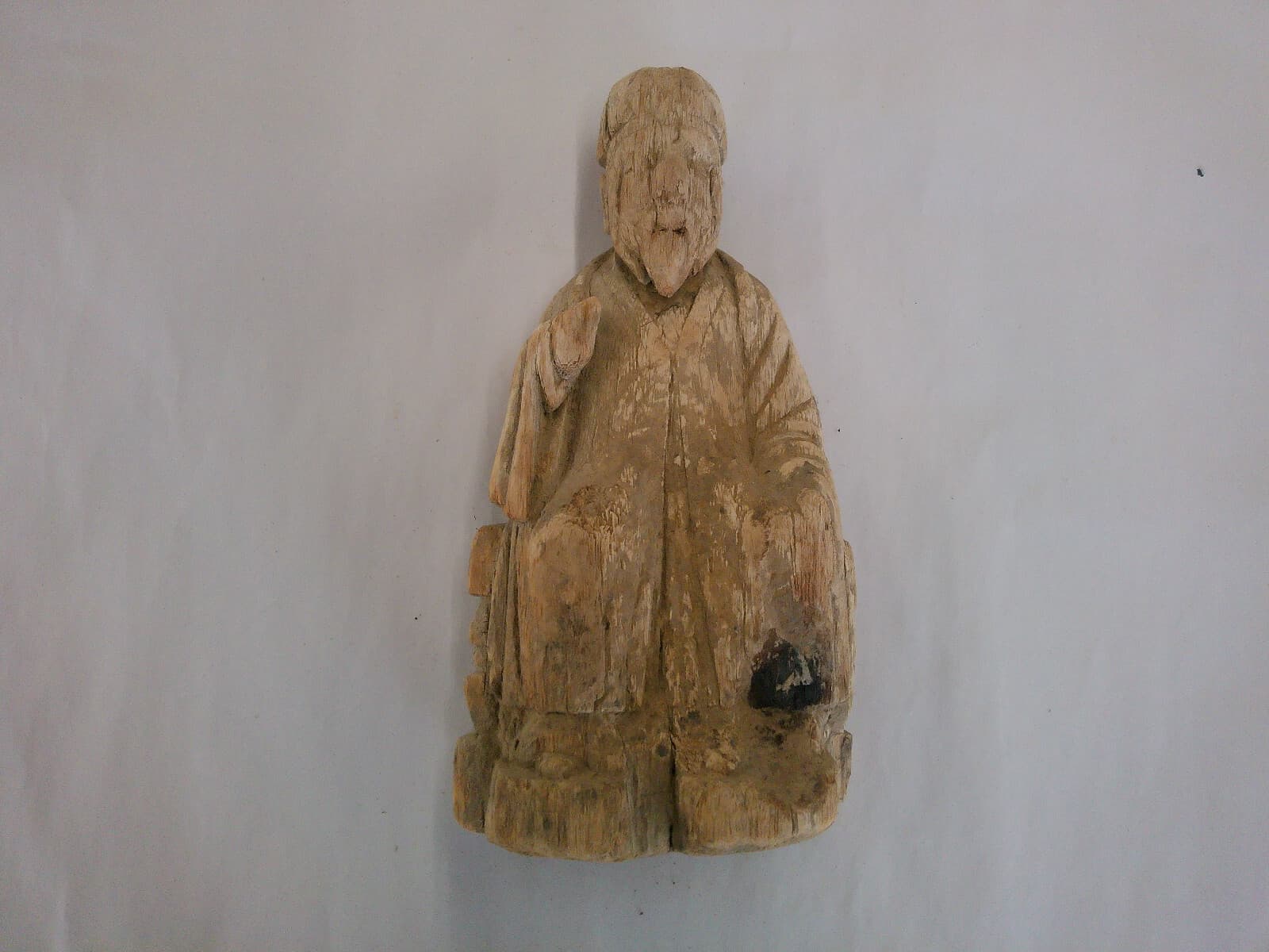 164 Antique Asian Carved 9" Balsa Wood Deity Ancestor Buddha Vintage 2