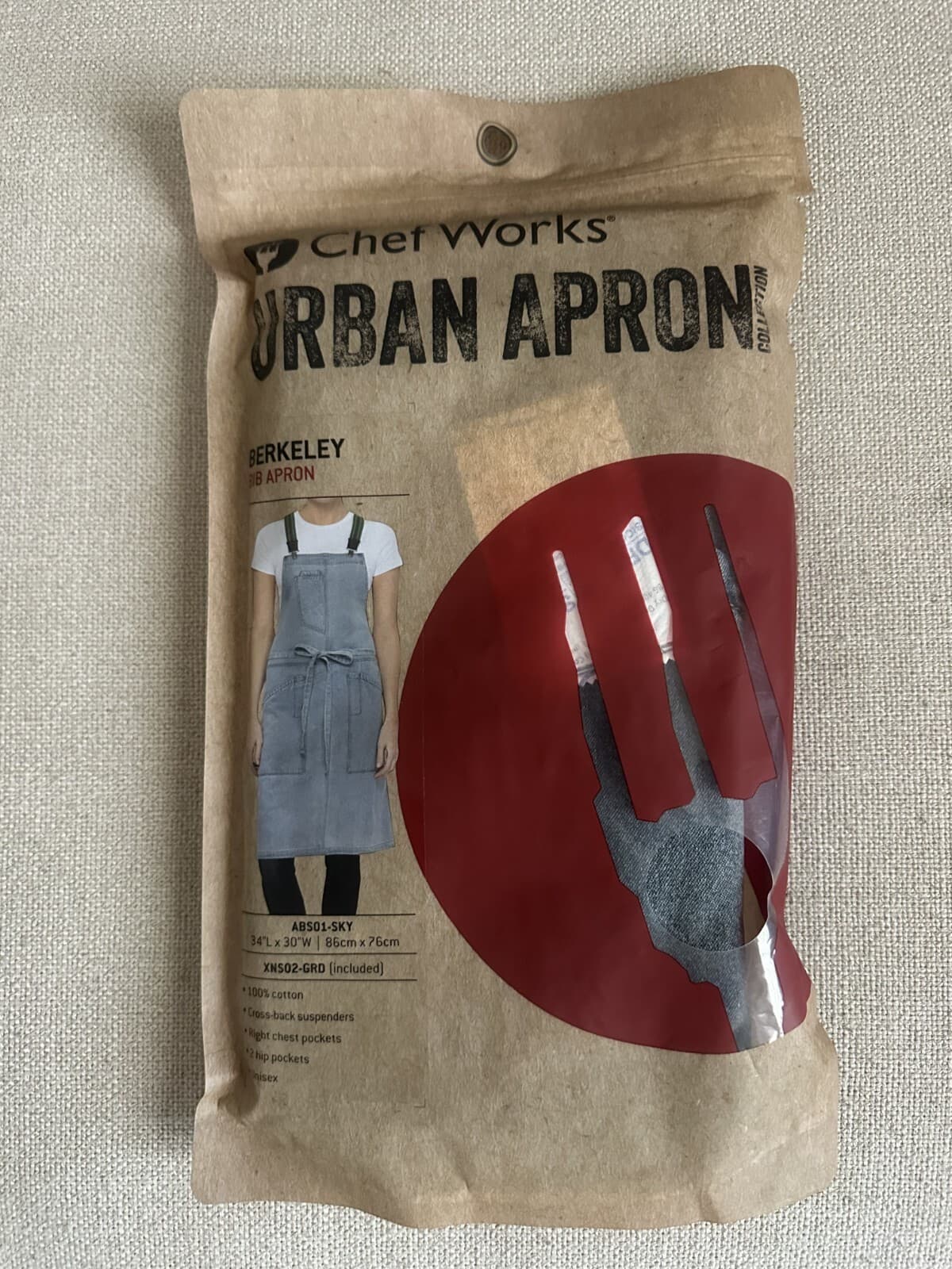 NEW! Genuine Chef Works Berkeley Bib Sky Blue Apron & Suspender Set Sky Blue