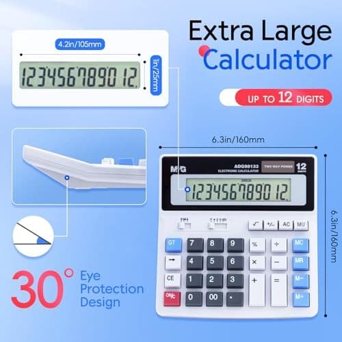  Desk Calculator 12 Digit Extra Large LCD Display, Large Mechanical Buttons 6