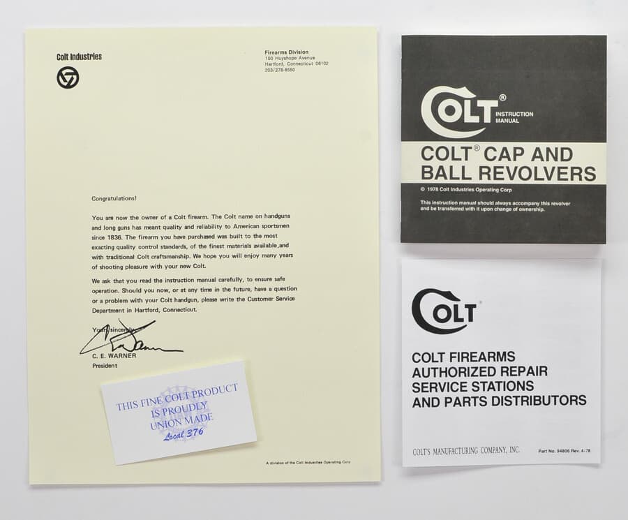 Colt Cap And Ball Revolvers Manual, Repair Stations List And Colt Letter. 1978