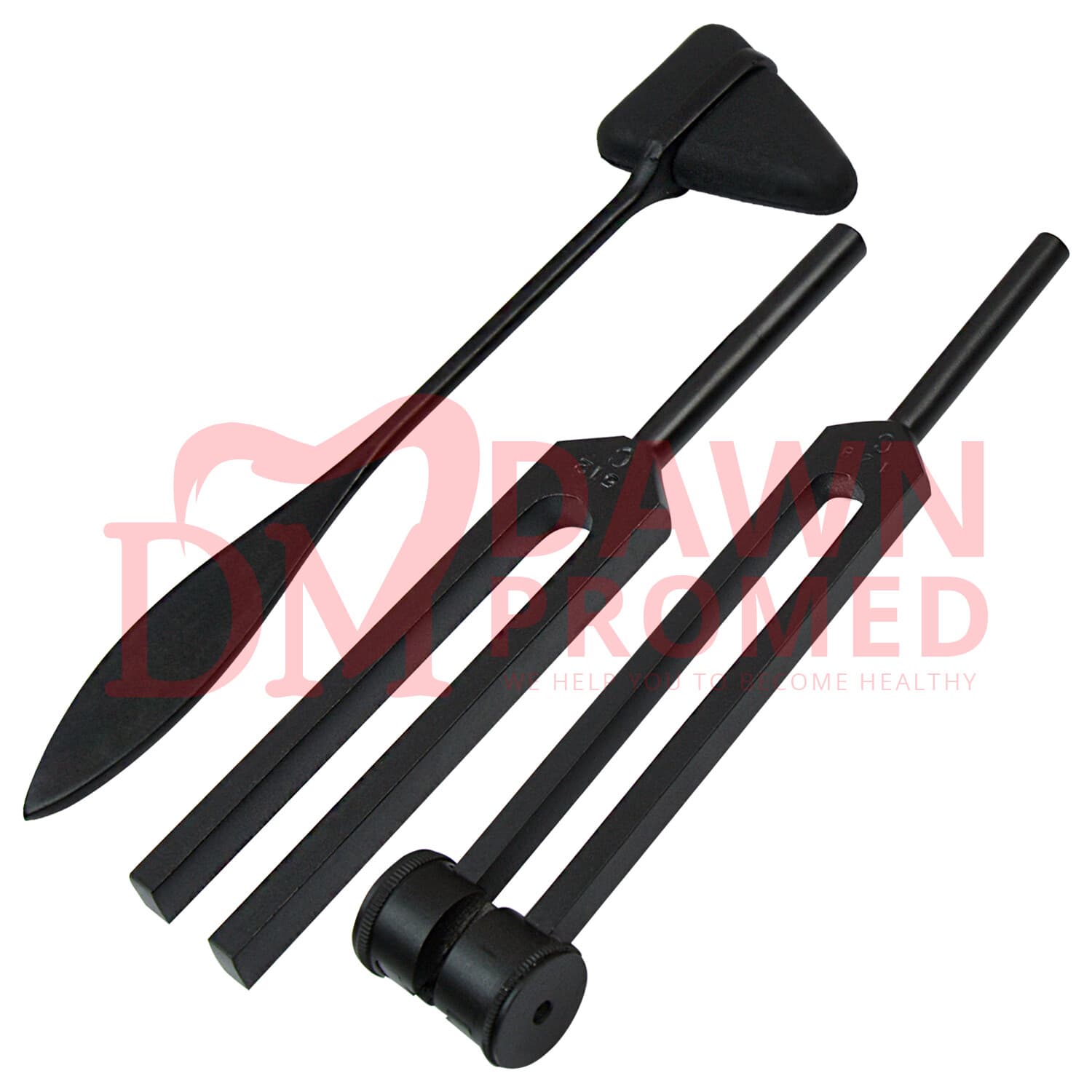 3 Pcs Tactical Black Tuning Forks Set C128, C512 & Taylor Hammer W/Case German G 3