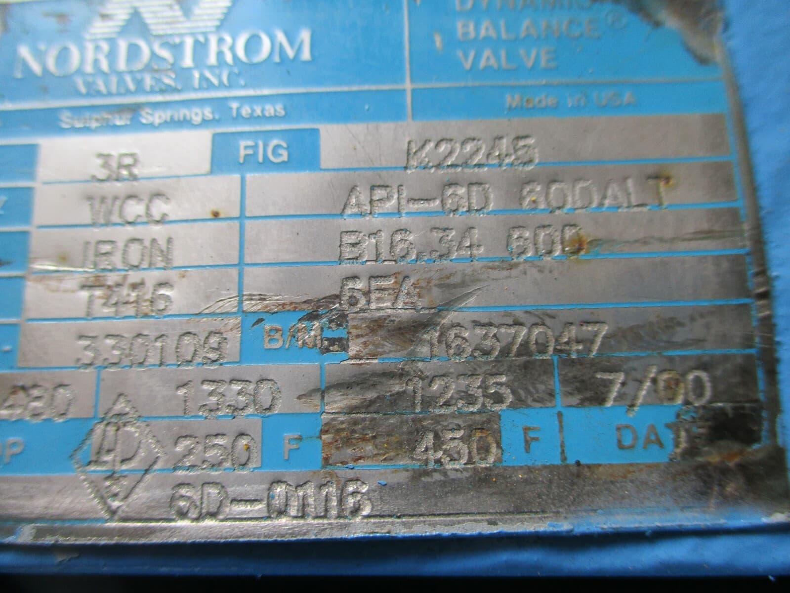 NORDSTROM 2245 Lubricated Plug Valve Dynamic Balance 3" ANSI CL 600 RF Flange  3