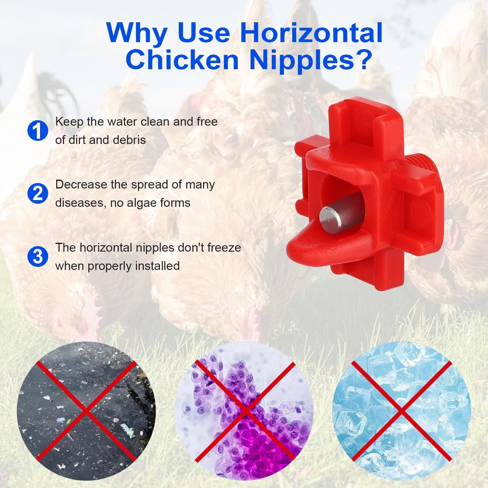 20pc Automatic Chicken Nipples Horizontal Side Mount Poultry Nipple Waterers 5