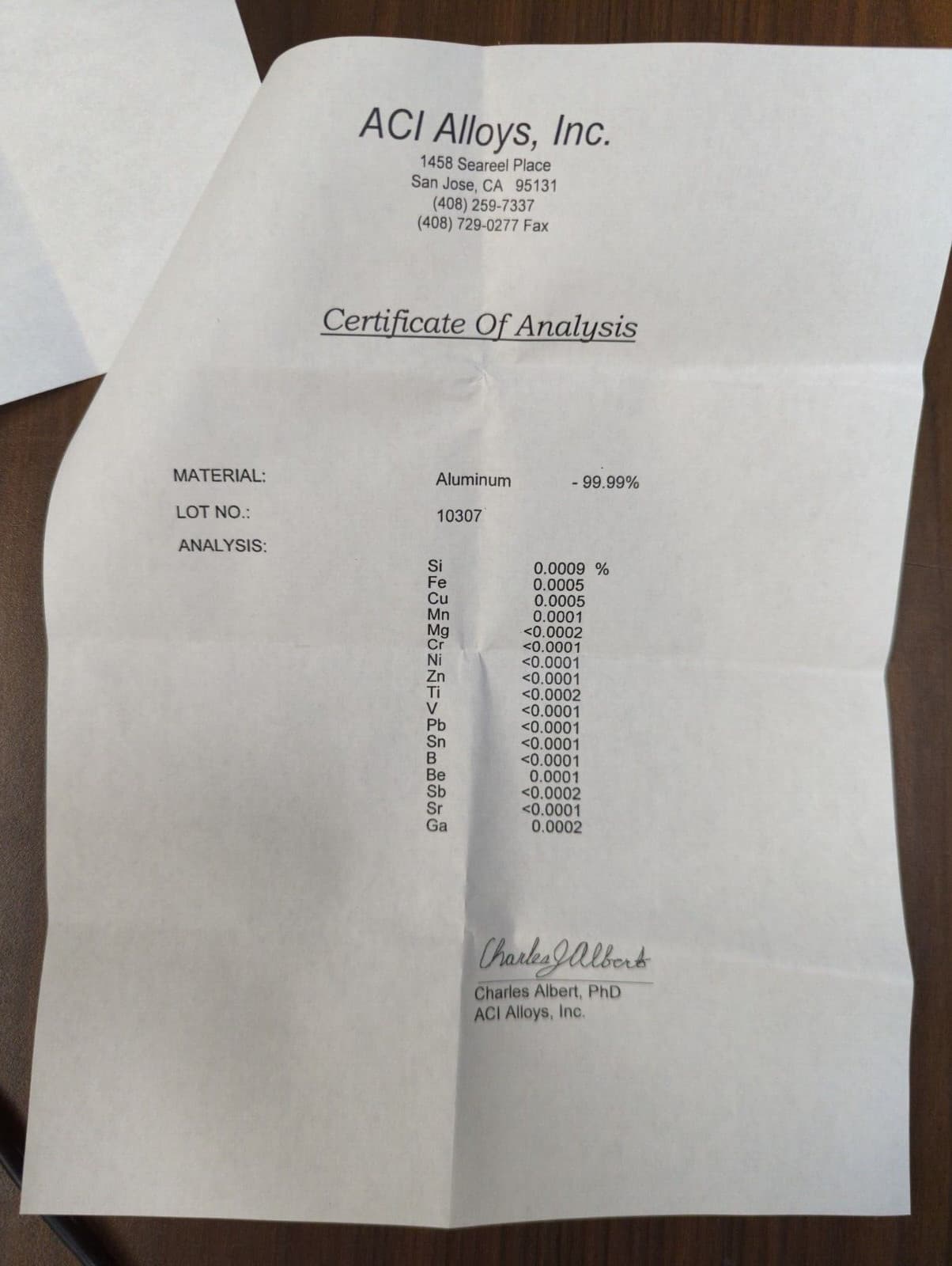 Zinc Aluminum sputter target, Zn/Al (98/2 wt%) 99.99% pure, 4" x 6mm 3