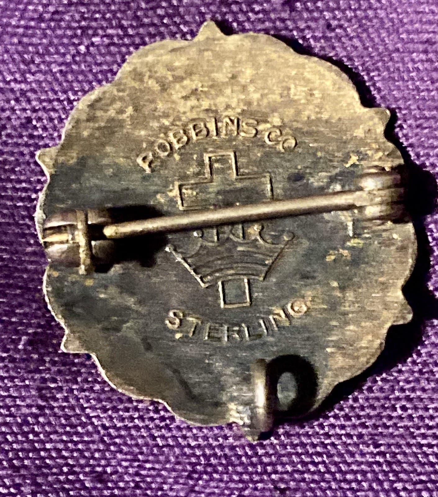 Robbins Co Cross Crown Enamel Lutheran Sunday School Pin Brooch Sterling 2