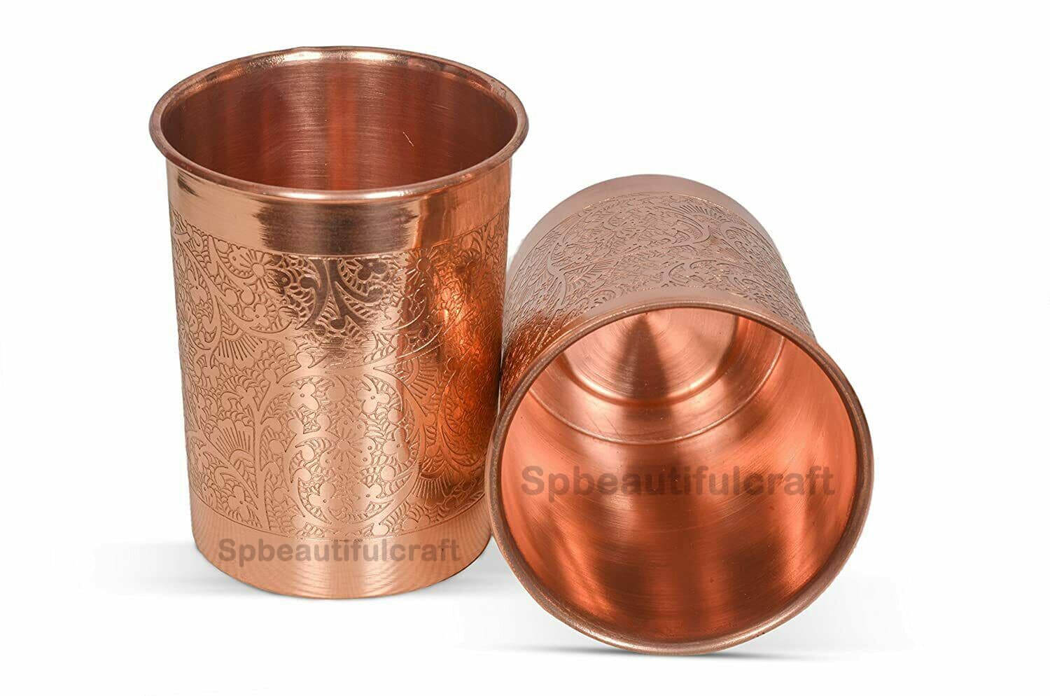 Pure Copper Water Drinking Glass Serving Tumbler Health Benefits 300ML Set Of 2 3