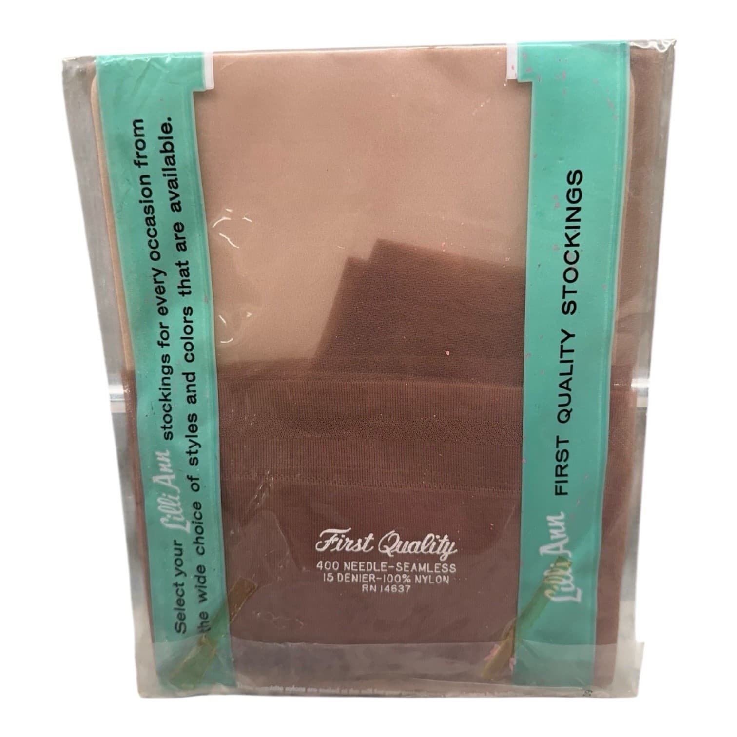 Vintage Lilli Ann Seamless Mesh Stockings With Heel Taupe Size 11 400 Needle 15D 2