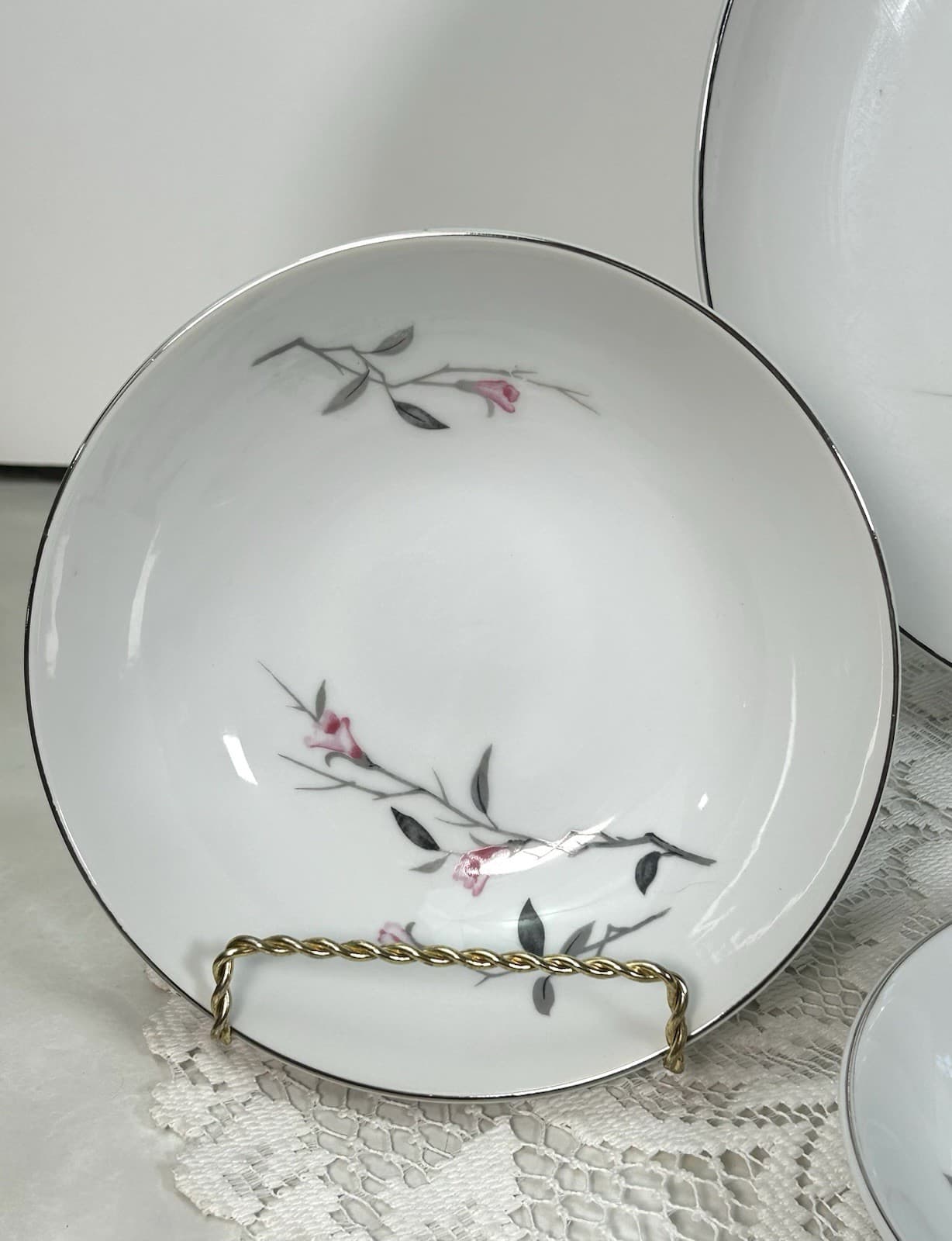 6 Pc Setting Cherry Blossom Dinner Bread Plate Cereal Dessert Bowls Cup Saucer#2 2