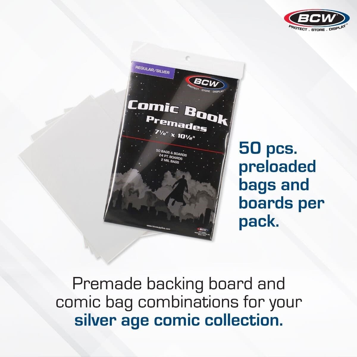 BCW Silver Comic Premade Bags + Back Boards 50 2 Mil Acid Free 24 PT Long Term 2
