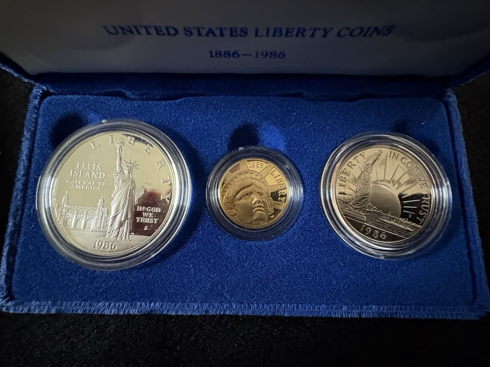 GOLD COIN United States Liberty Coins 1886 - 1986 3 Coin Proof Set w/ Case & COA 2