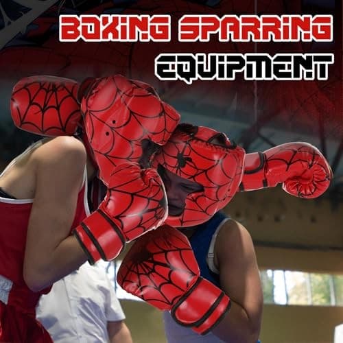 Boxing Headgear and Gloves Set for Kids 6oz Boxing Gloves and Red Spider 6