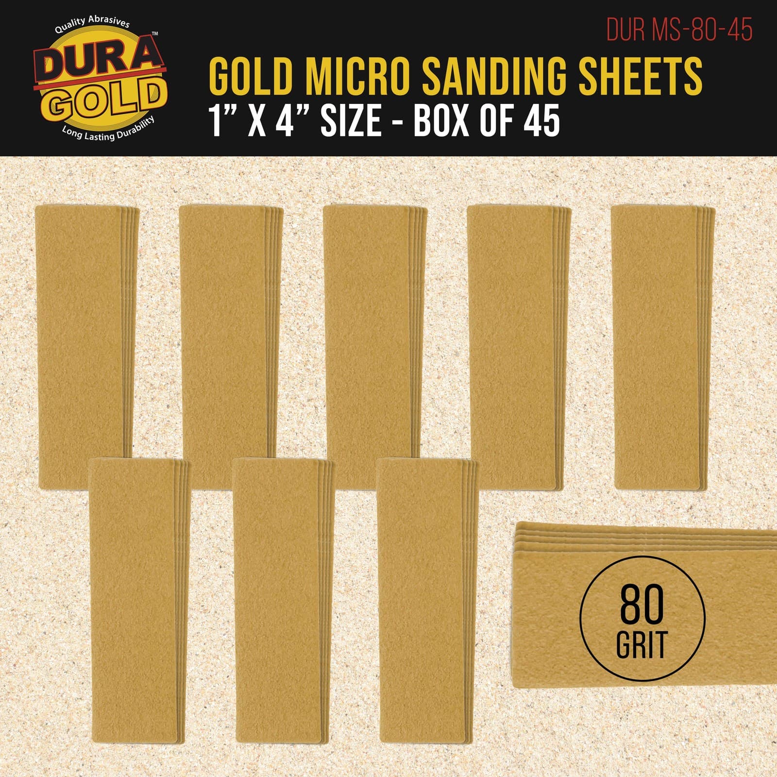 1" x 4" Sandpaper Micro Sheets, 80 Grit - 45 Hook & Loop Sheets - Hand Sanding 2