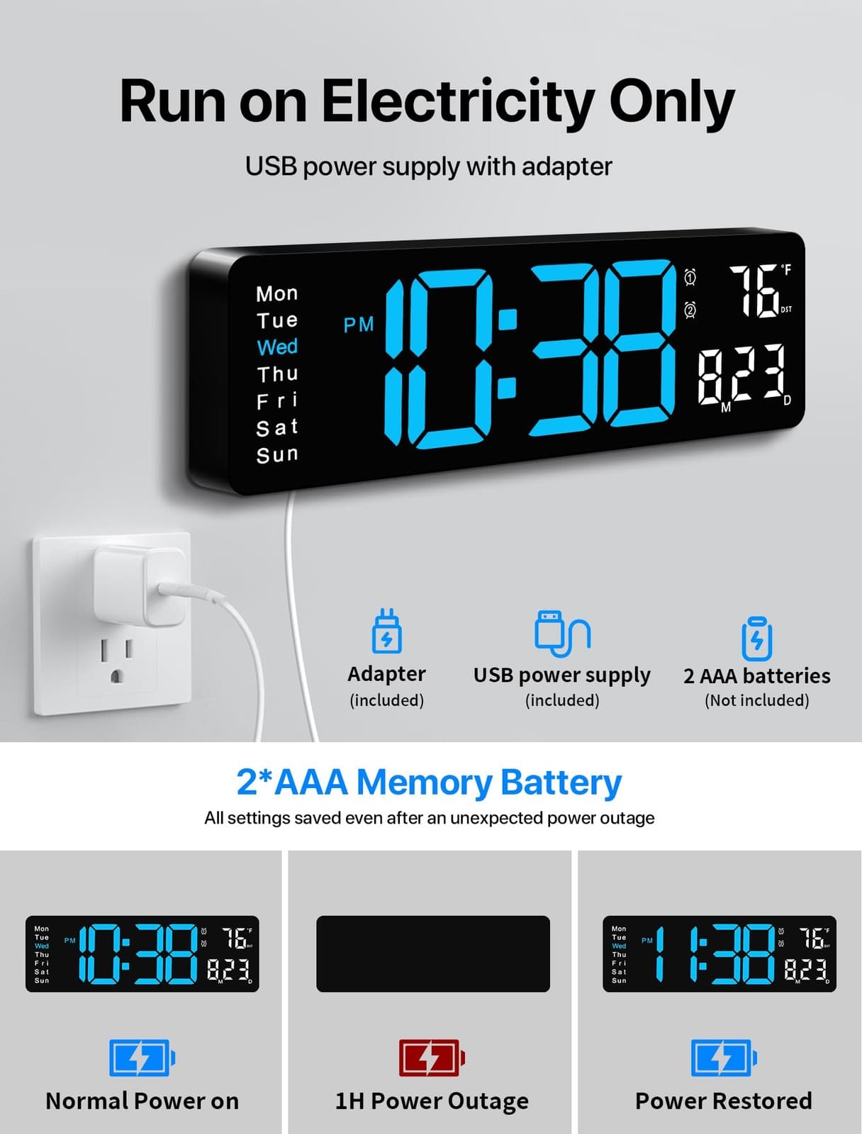 Digital Wall Clock, 16" Large Display Digital Clock with Remote Control, Auto... 6