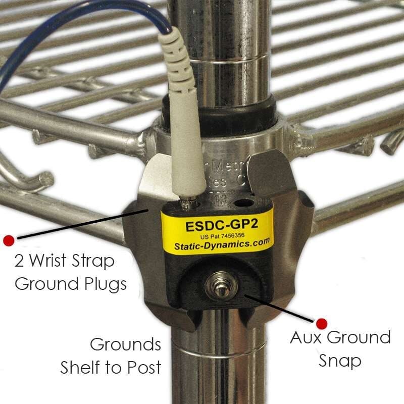 ESD Grounding Clip with Dual Wrist Strap Jack and Ground Snap-Pack of 5 2