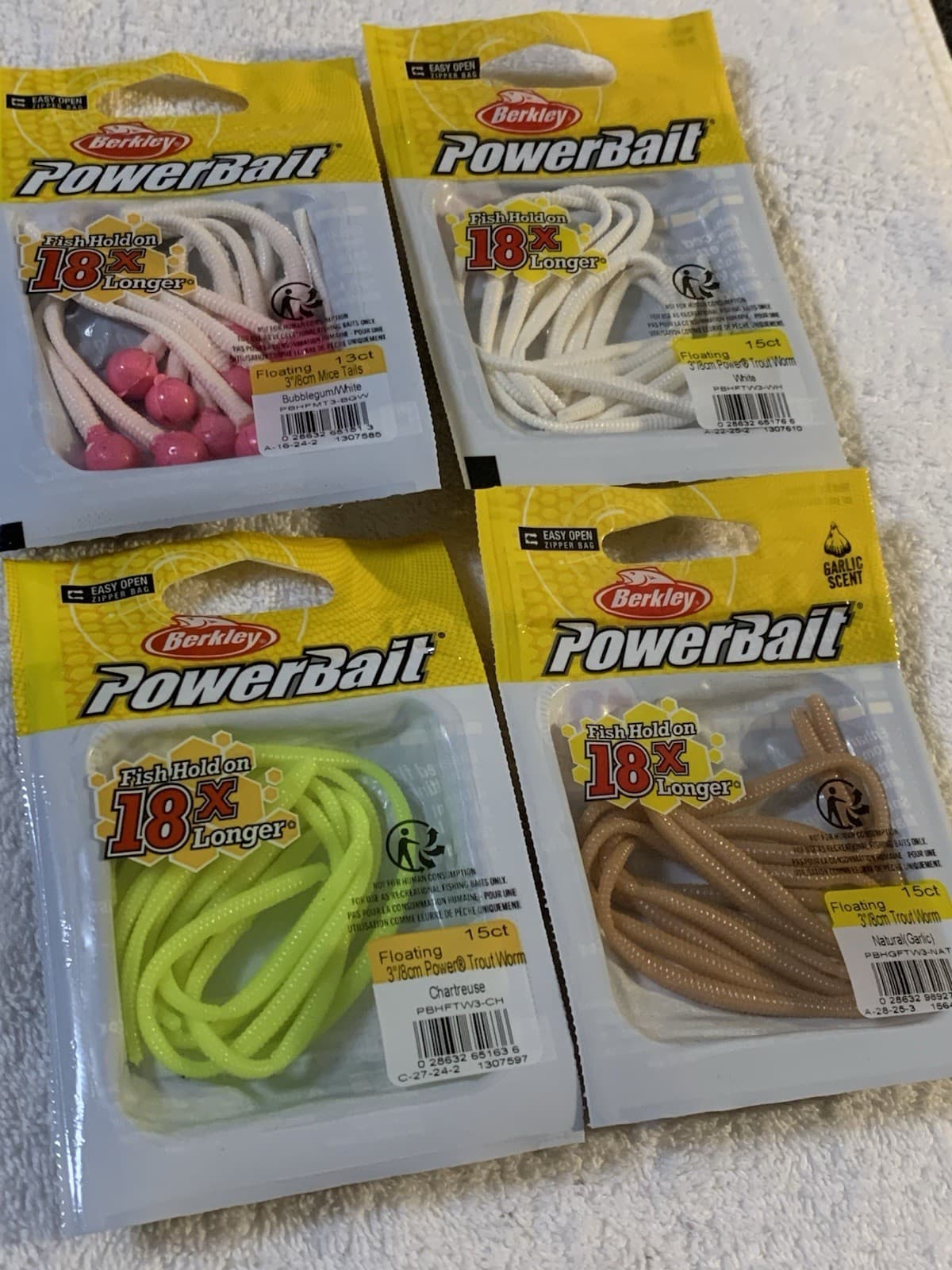 (LOT OF 4) BERKLEY POWERBAIT POWER FLOATING TROUT WORMS. MULTIPLE COLORS NIP 2
