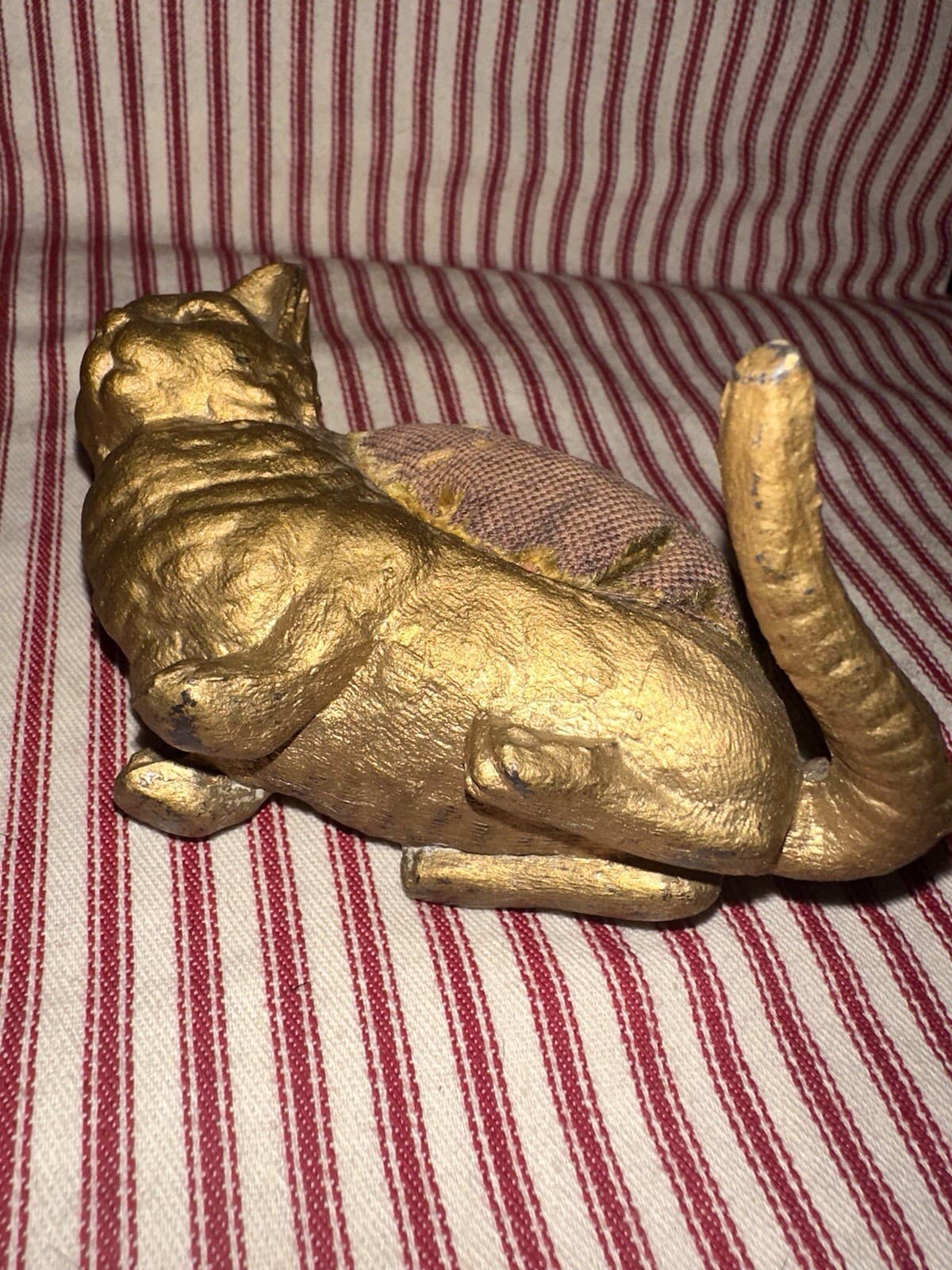 Antique Cast Iron Bronze Kitty Pin Cushion 5