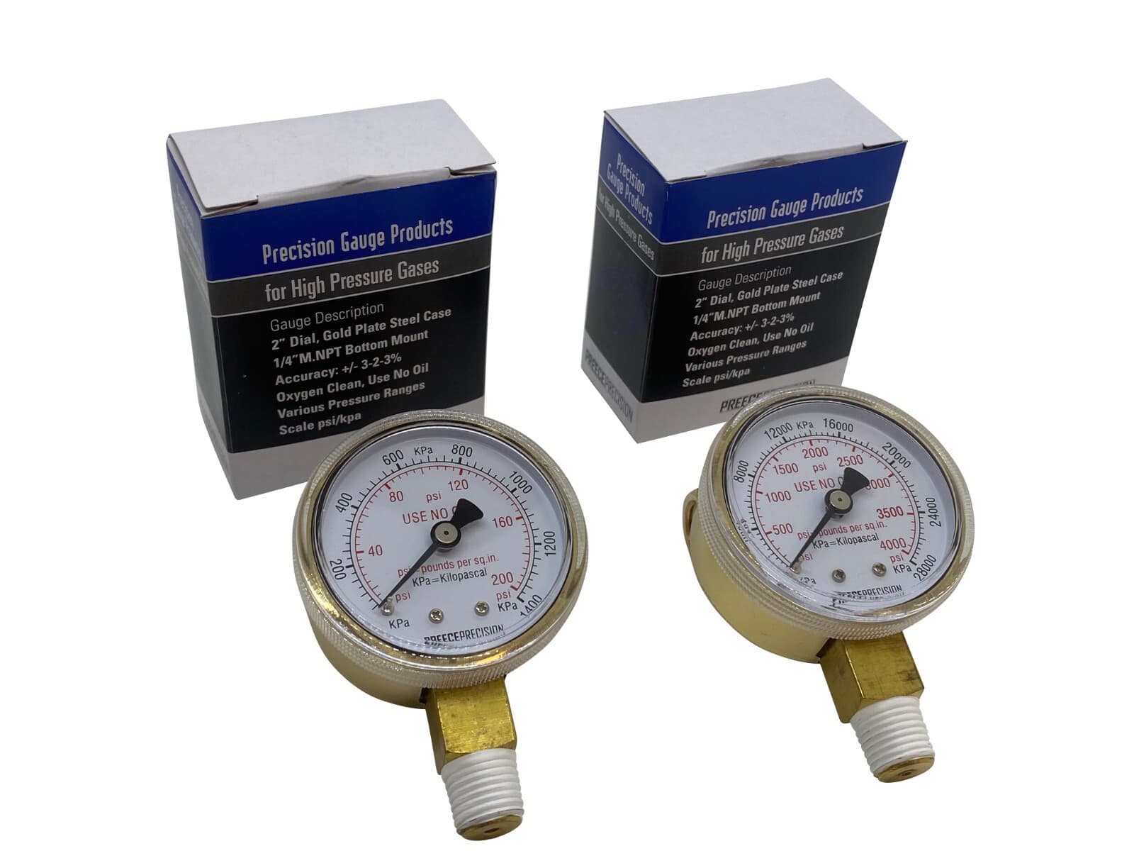 2" Oxygen Regulator Gauge Set Dual Scale Steel Case 200 & 4000 PSI 1/4" NPT  3
