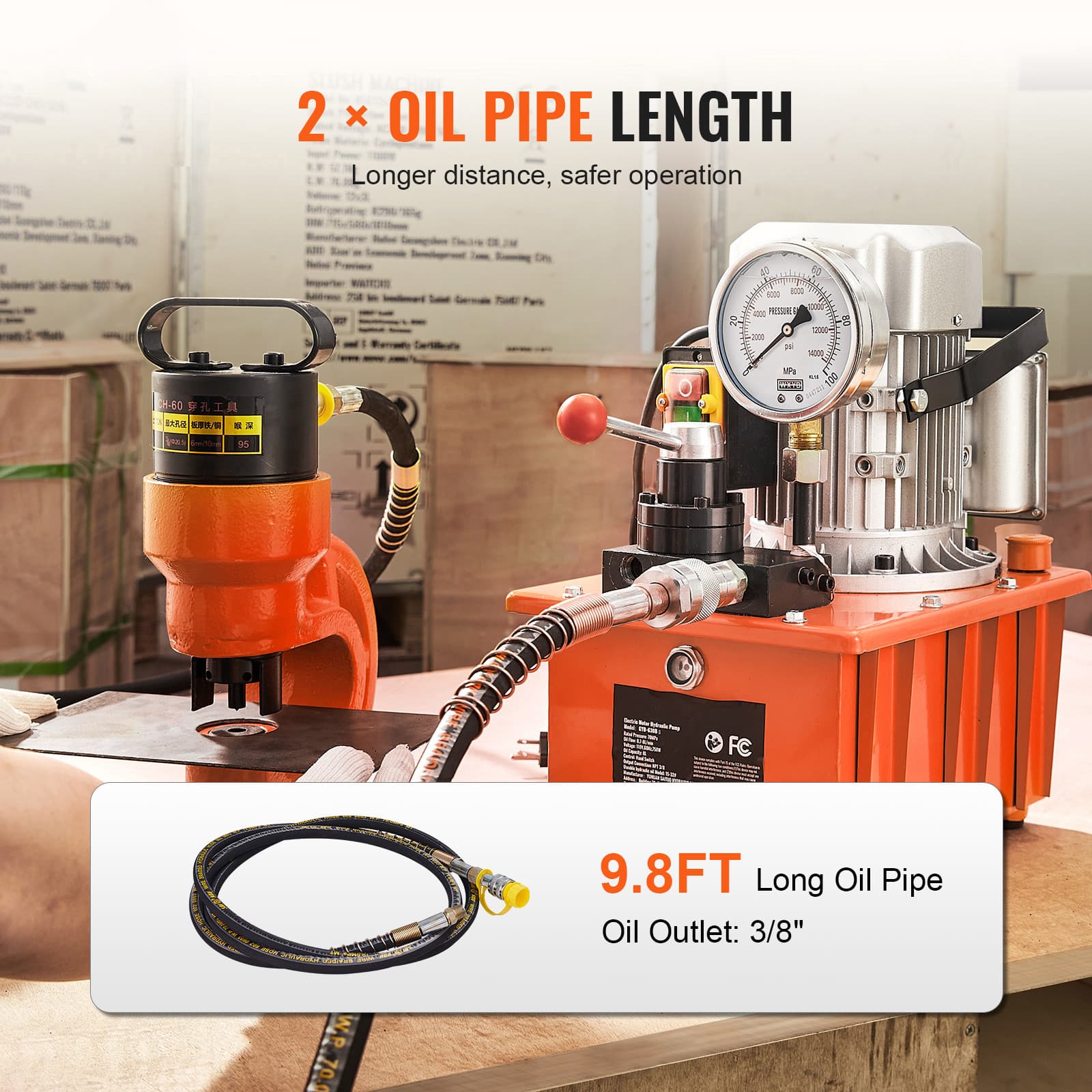 Electric Hydraulic Pump Double Acting Oil Pump 10000 PSI 8L Manual Valve 2