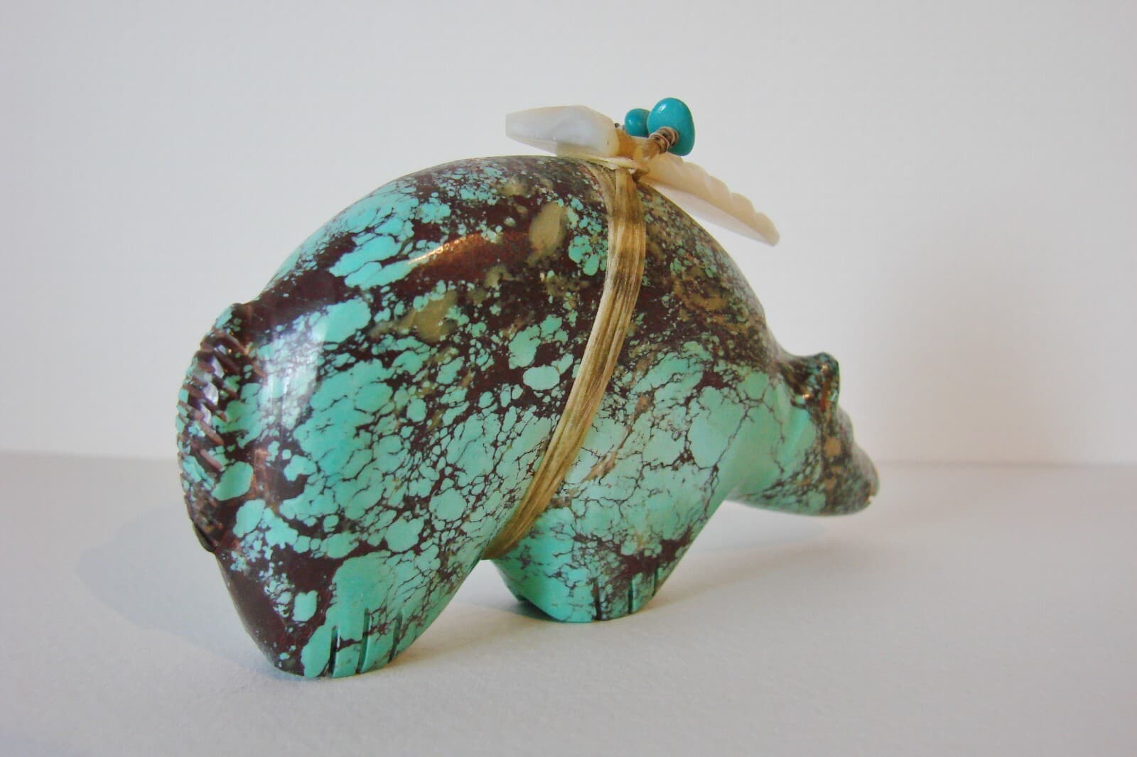 Vintage Zuni Fetish Pilot Mtn Turquoise Bear Carving By Pete (d.) & Dinah Gasper 5