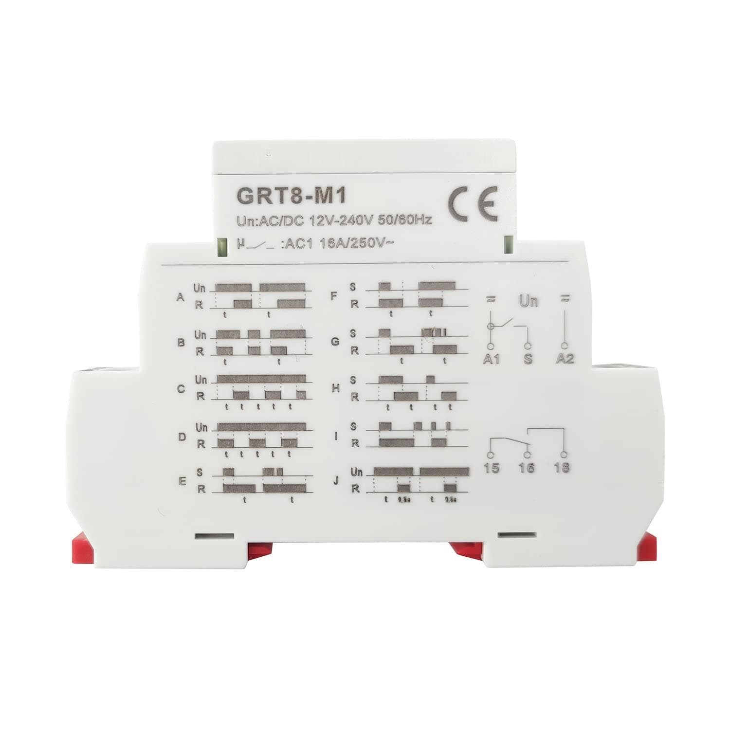 GRT8-M1 Multifunction Time Relay,DIN Rail AC/DC 12V~240V Timer Relay 16A 1×SPDT 4