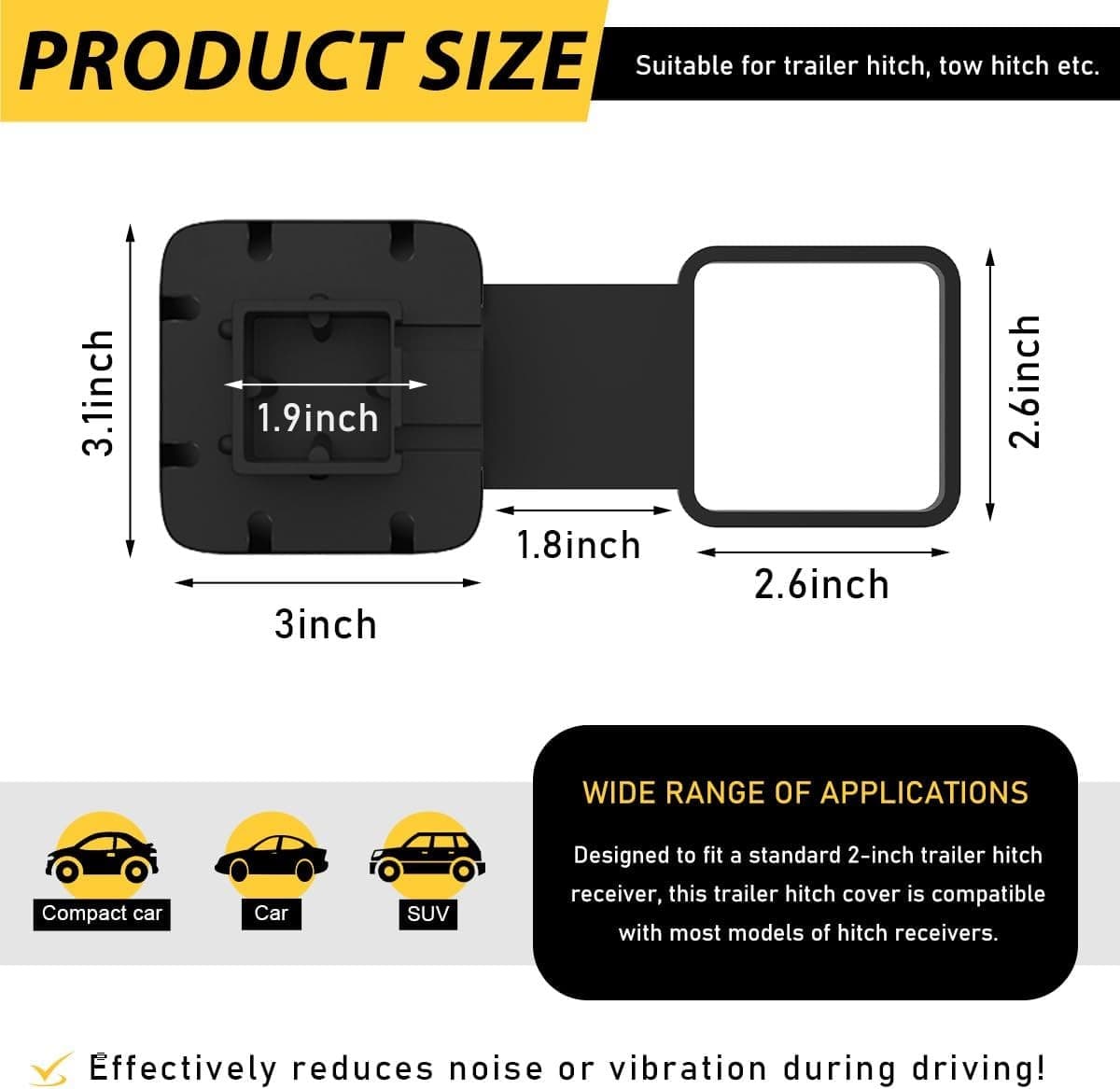 Trailer Hitch Cover, American Flag Hitch Cover Tube Plug Insert fits 2" Receiver 2