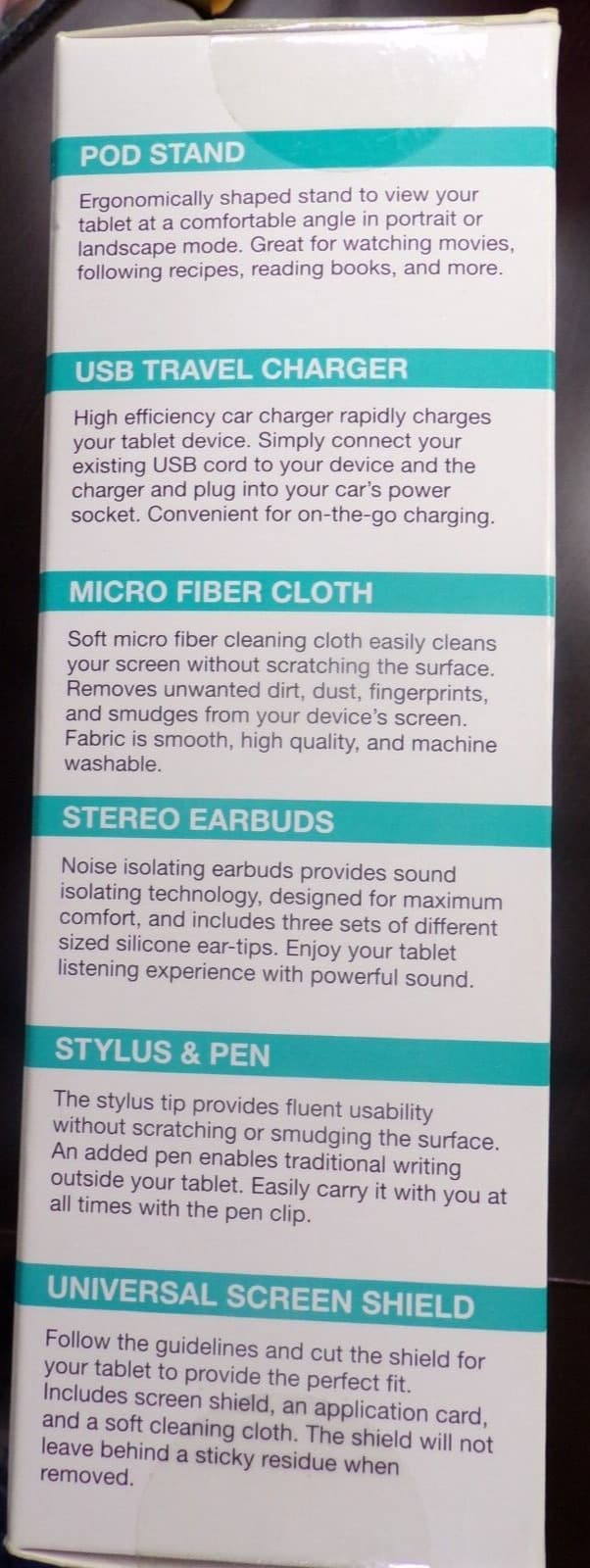 Tablet 6 Piece Starter Kit Earbuds,charger,stand,cloth,stylus Pen & shield 3