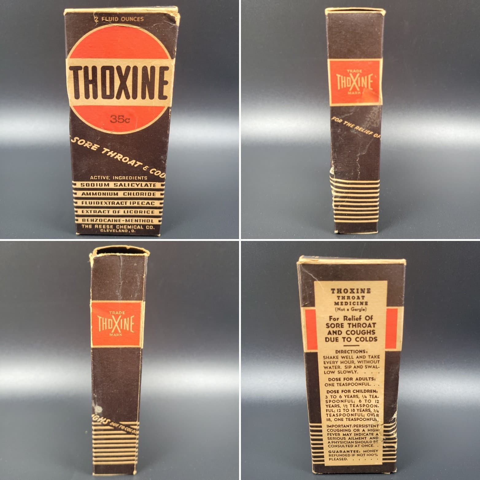 Thoxine Cough Syrup Full Label Apothecary Bottle Patent Med Reese Chemical VTG 4
