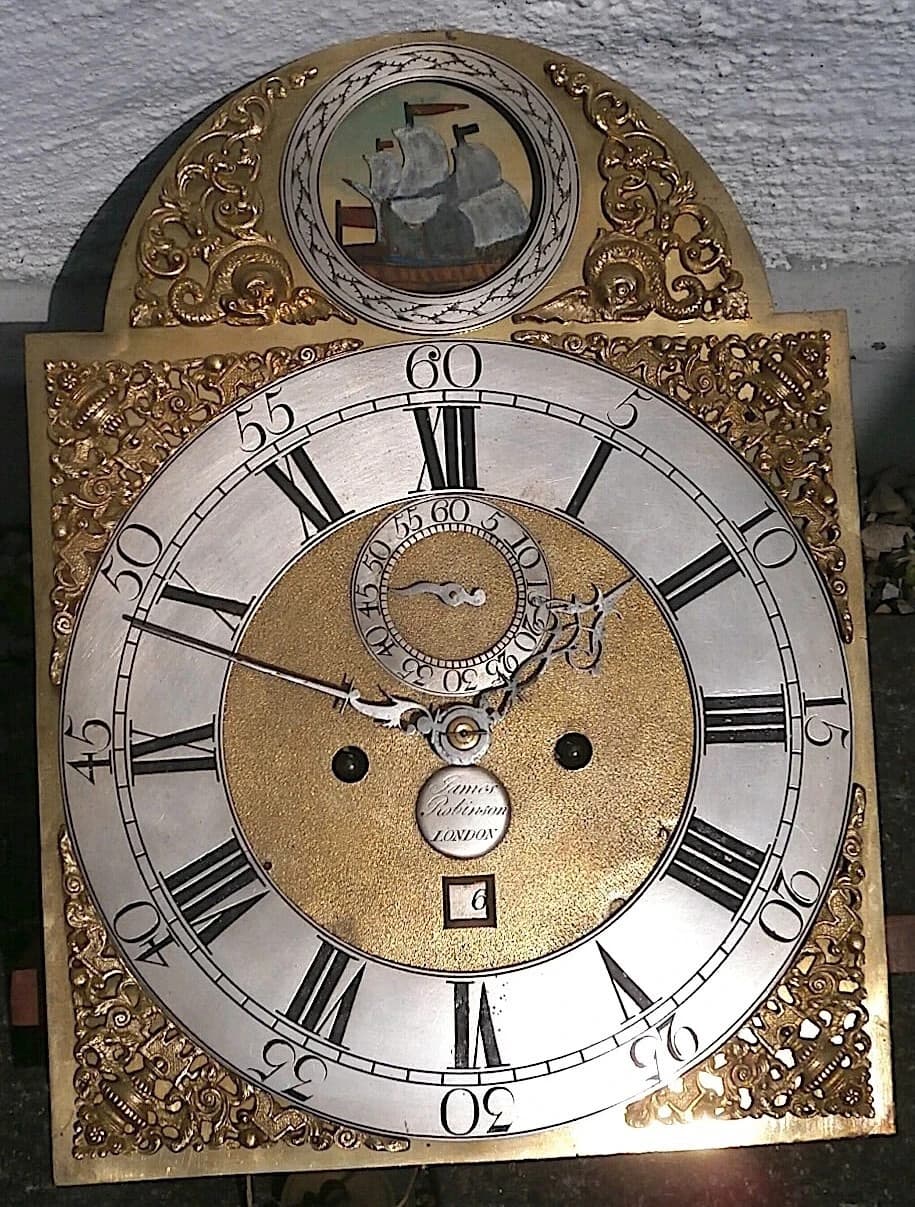 J ROBINSON LONDON ROCKING SHIP LONGCASE CLOCK DIAL+movent 12X16+1/4INCH C 1750 3