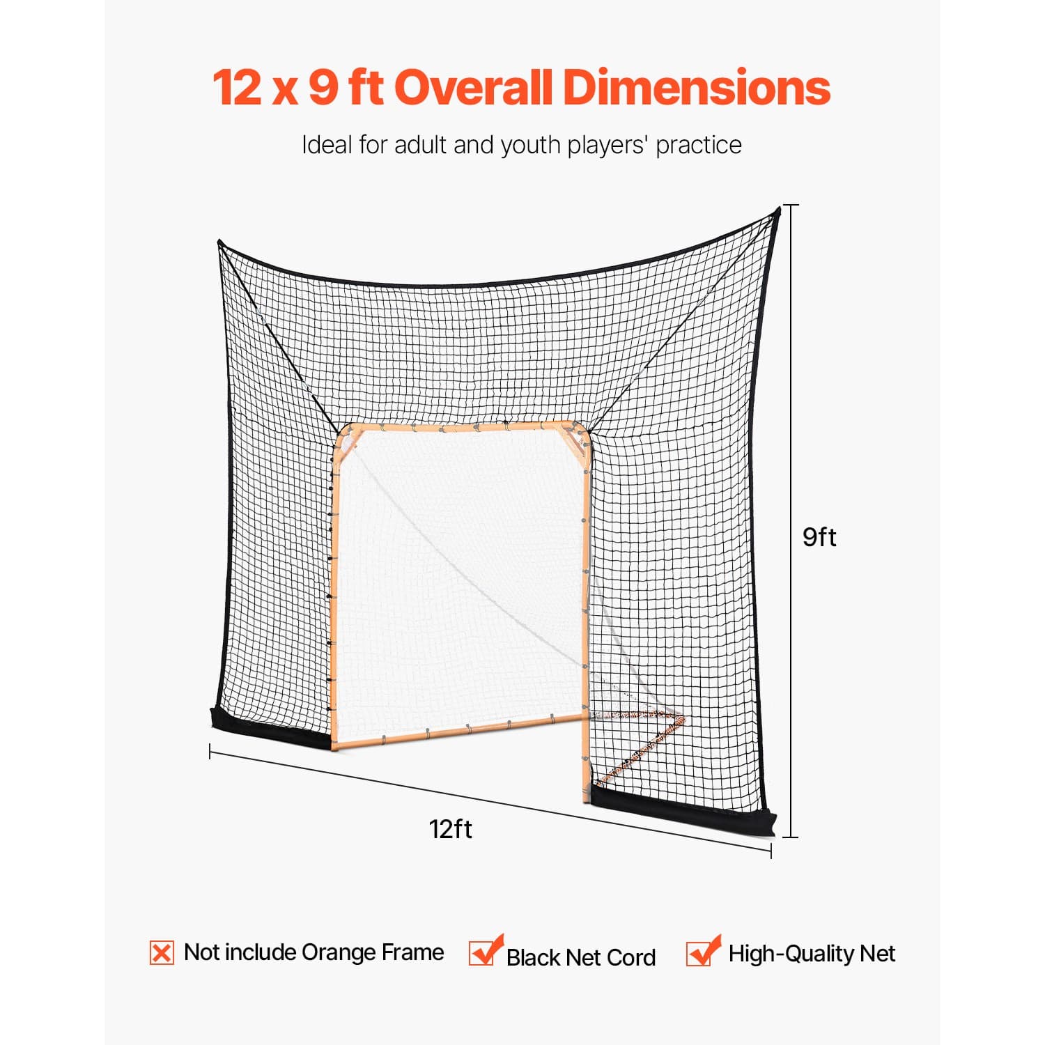 Uimoso 12x9 ft Hockey Lacrosse Backstop Net for Training and Extended Coverage 5