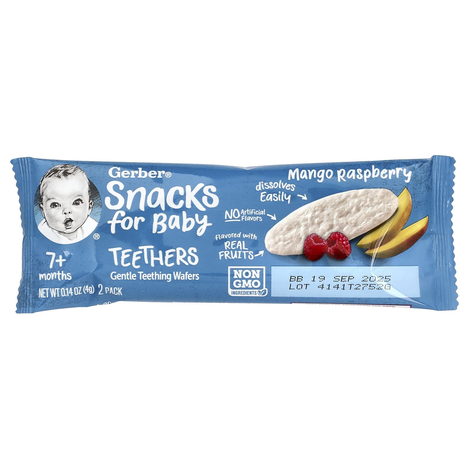 Snacks for Baby, Teethers, Gentle Teething Wafers, 7+ Months, Mango Raspberry, 3