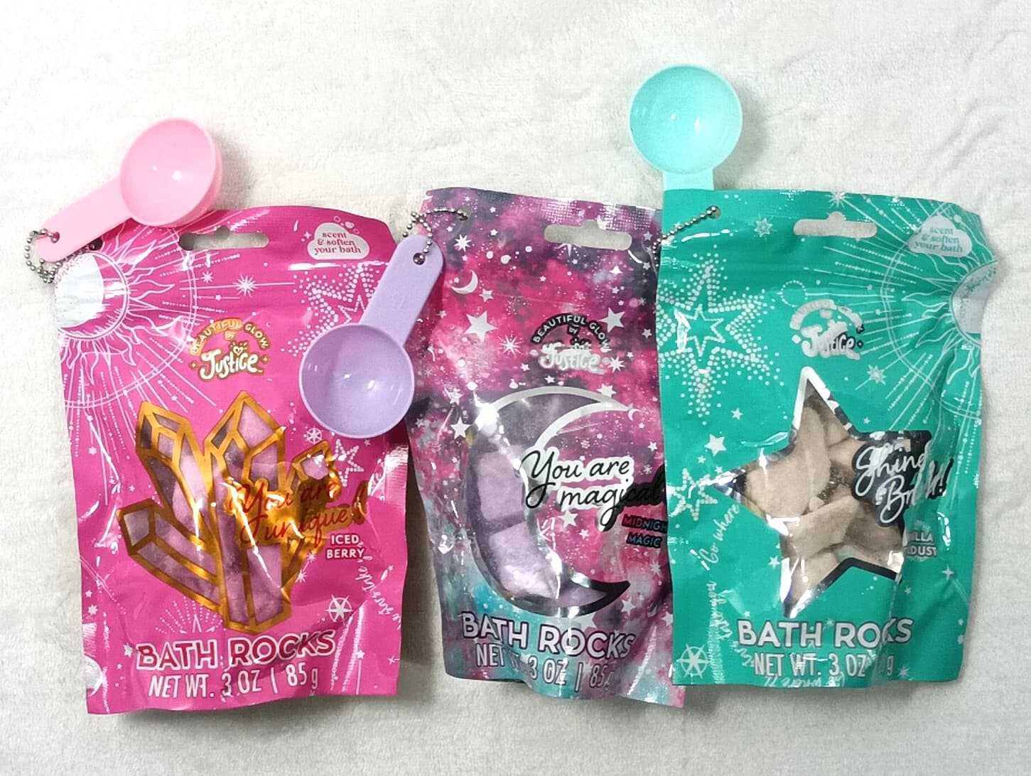 Bath Fragrance Kids Adults Justice Beautiful Glow with Scoop 3 Pack 3