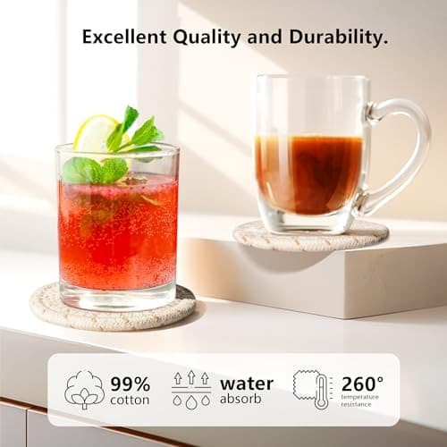 Coasters Set of 8 for Drinks, Beer, Cotton Woven 4 Colors Absorbent Coffee 4