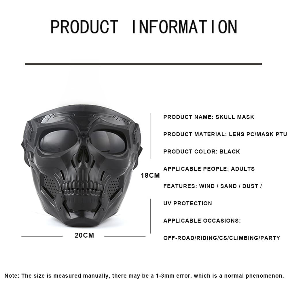 Black Skull Full Face Mask Motorcycle Riding Protective Goggle Eye Protection US 4