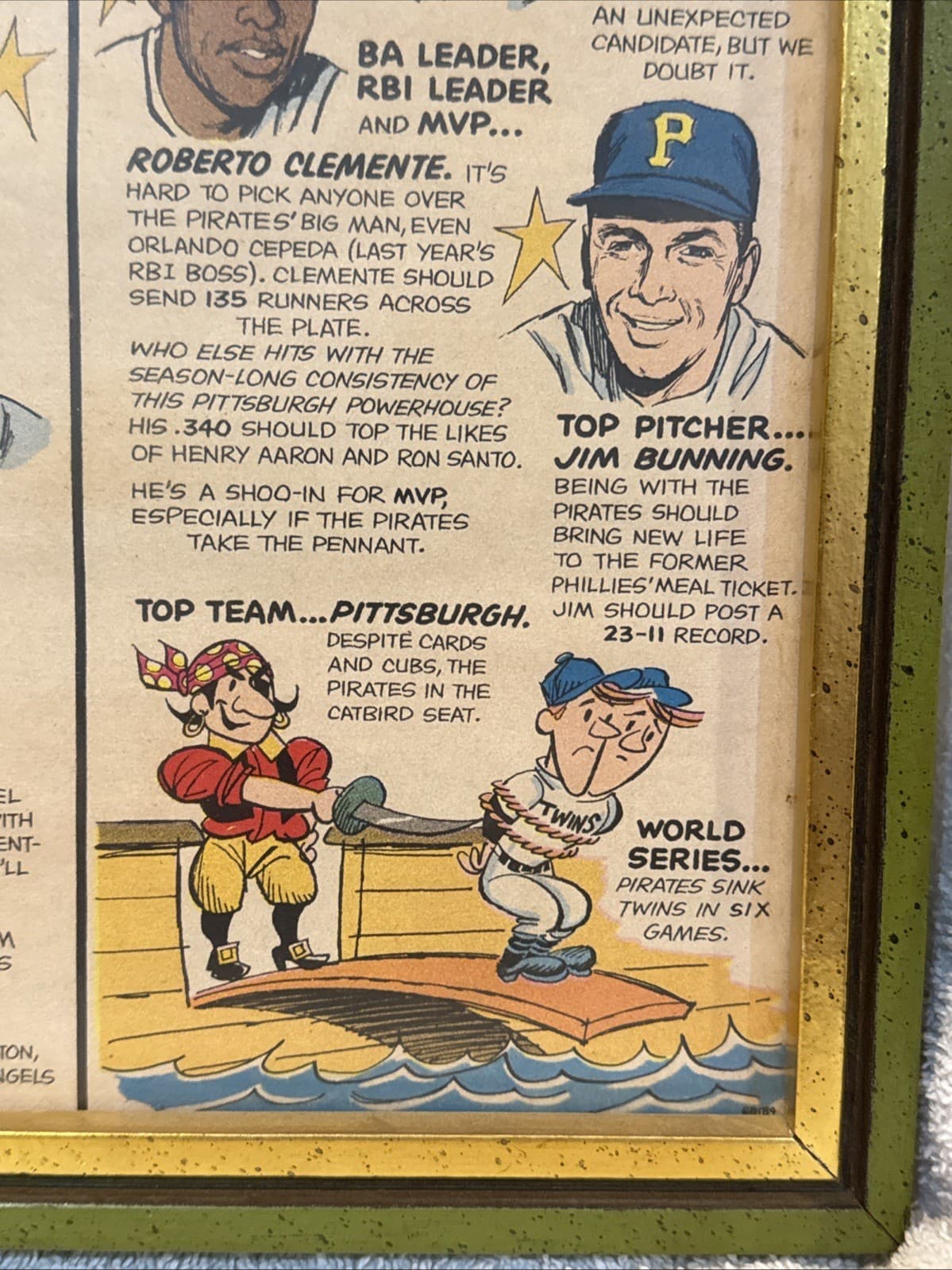 RARE 1968 Harmon Killebrew, Tony Oliva, Roberto Clementa, Hank Aaron Piece, LOOK 6