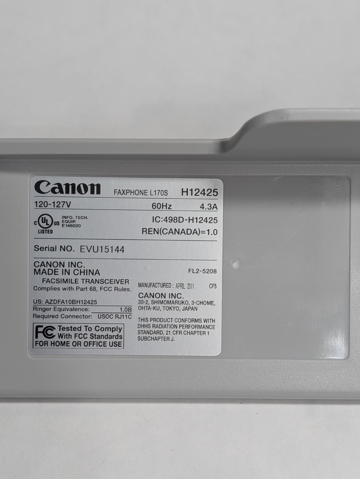 Canon FaxPhone Printer L170 L170S Plastic Panel Cover 3