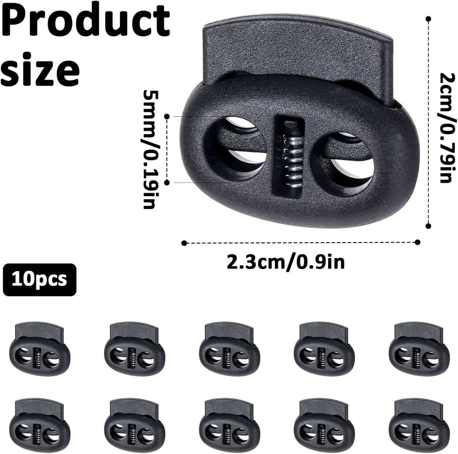 10Pcs Shoe Lace Tie Locks, Plastic Elastic Cord Locks for Drawstrings Double Hol 2