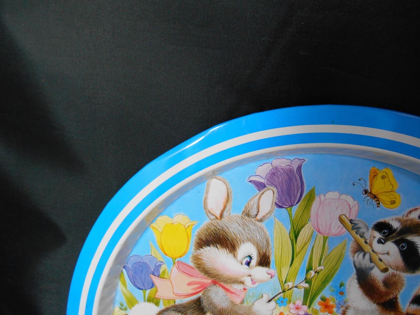 Easter Bunny Chicks Metal Serving Tray Platter Plate Spring Decor Hong Kong 1986 4
