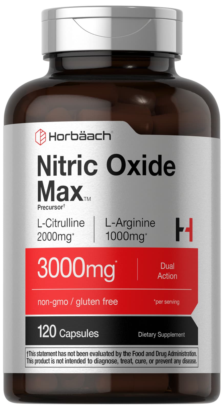 Nitric Oxide Capsules 3000mg 120 Count | L Arginine & L Citrulline | by Horbaach