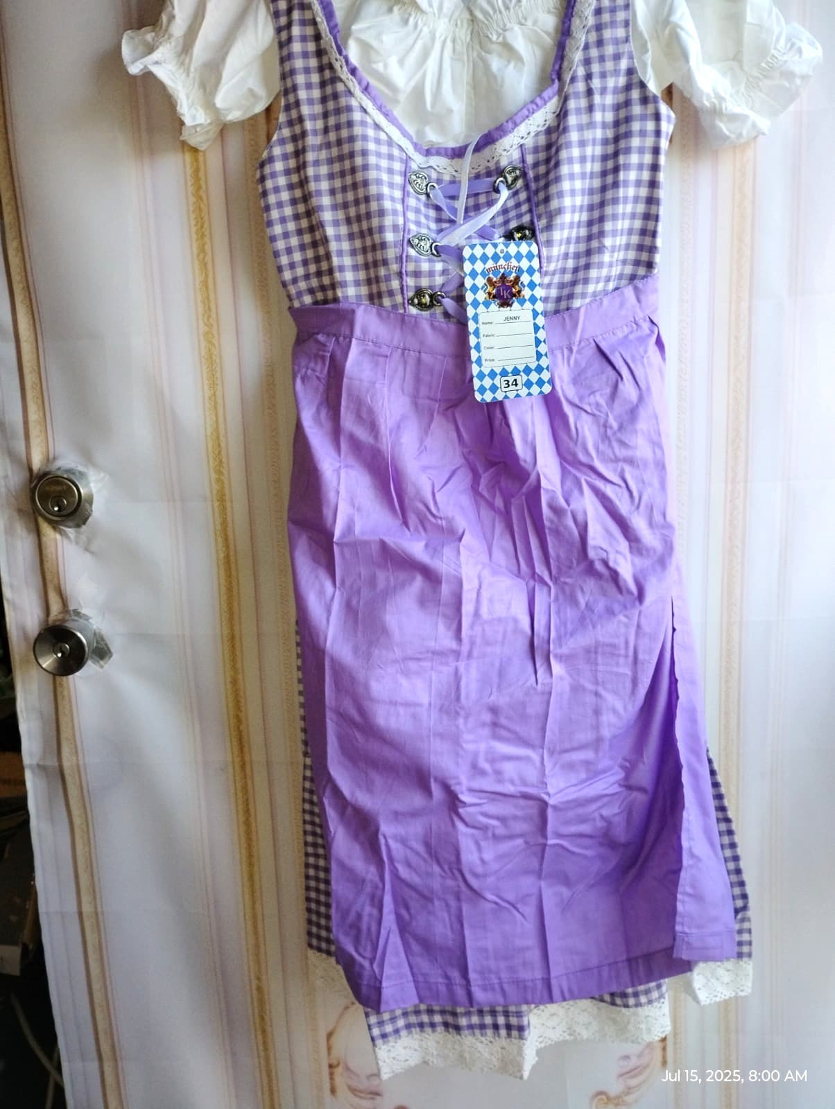 sz 2/4,waist 23".NEW!Germany,Trachten,Oktoberfest,Dirndl Dress,3-pc,Lilac, white 4