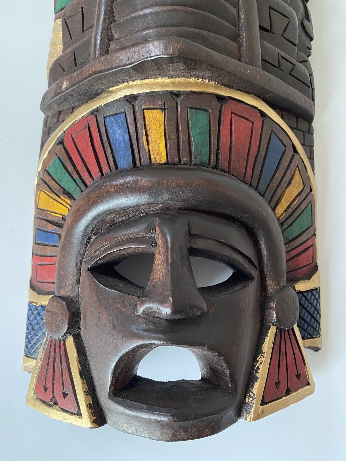 Aztec Mask Carved Wood Wall Art Mayan Decor 13.5" Ethnic Mexican Home Decor VTG 4