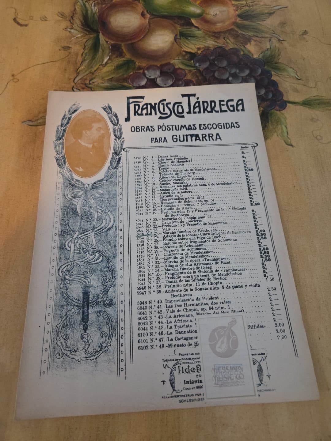 Francisco Tarrega Marcha Funebre De Beethoven Extremely Rare Sheet Music